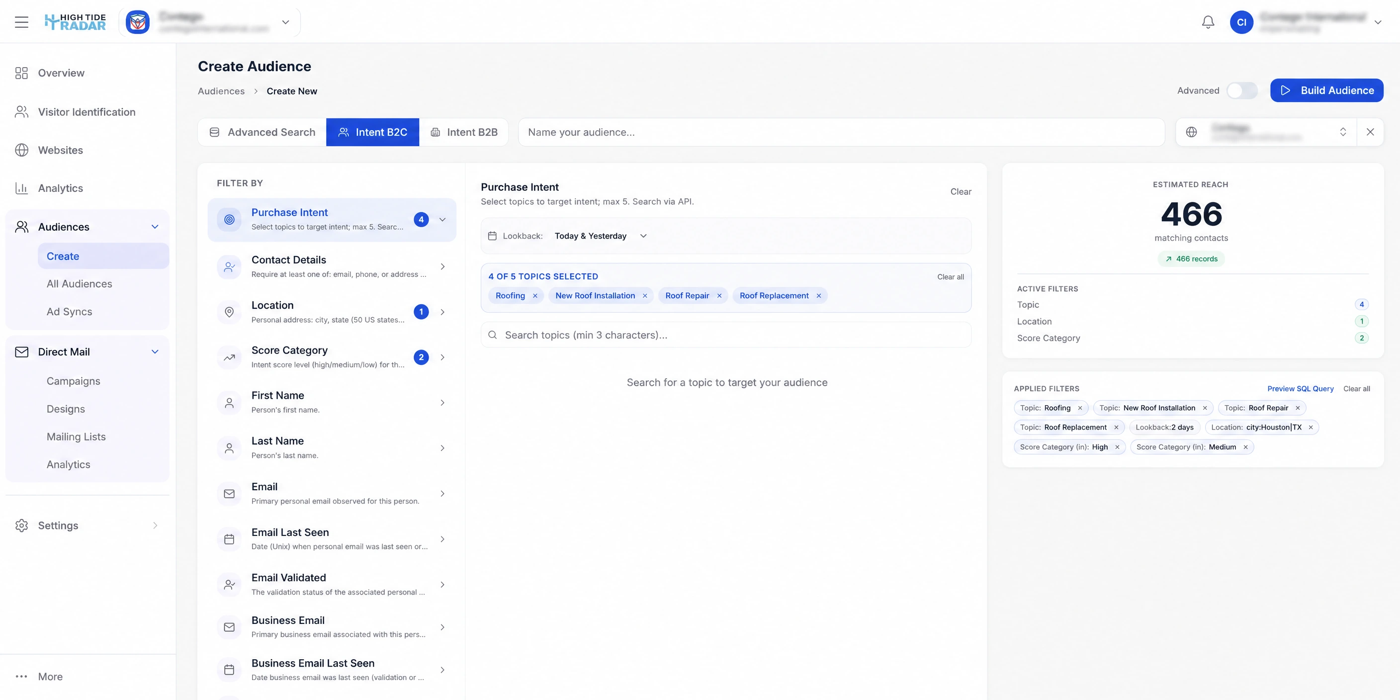 High Tide Radar — Audience Builder